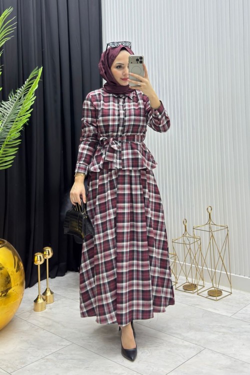 Premium Ekose Takım Bordo Bordo