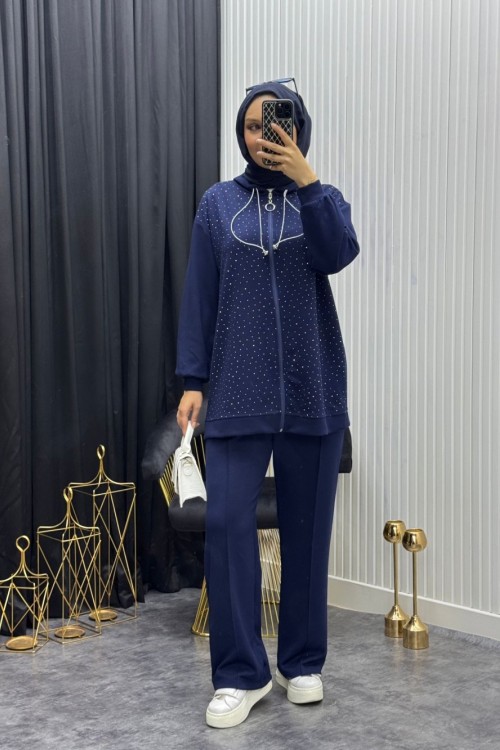 Premium Taşlı Takım Lacivert Lacivert