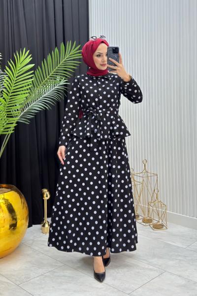 Puantiyeli Takım Siyah Siyah