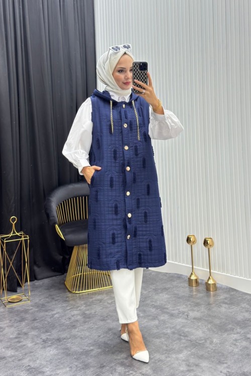 Püskül Detay Yelek Lacivert  Lacivert