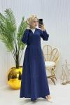 Retro Tesettür Ferace Lacivert  Açık Lacivert