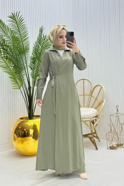 Retro Tesettür Ferace Haki Yeşili Haki