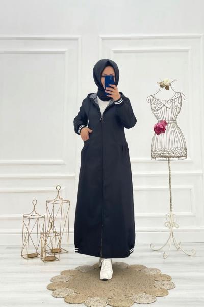 Ribanalı Tesettür Trenç Siyah Siyah
