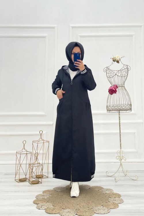 Ribanalı Tesettür Trenç Siyah Siyah