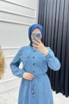 Salkım Tesettür Elbise Mavi Mavi