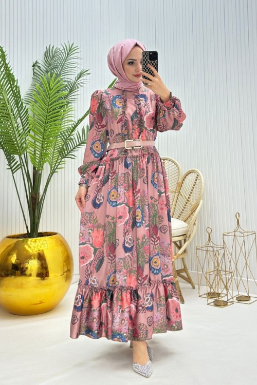 Şeker Tesettür Elbise Gül Gül