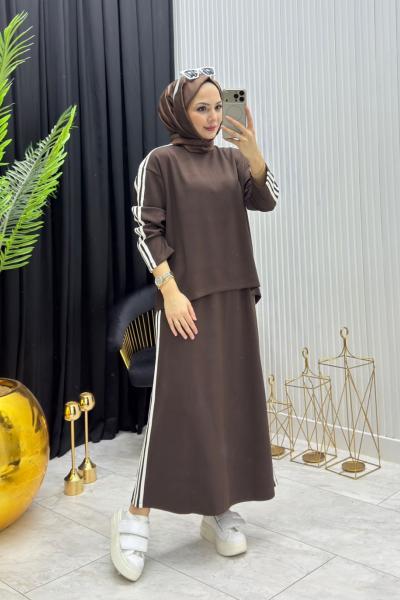 Şeritli Takım Kahverengi  Kahverengi