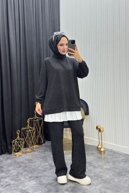 Taşlı Takım Siyah Siyah