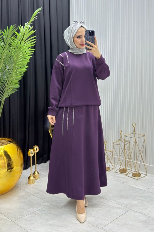 Taşlı Takım Mor  Mor