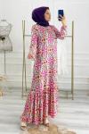 Tesettür Çini Desen Elbise Pembe Pembe