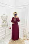 Tesettür Nakışlı Elbise Bordo  Bordo