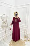 Tesettür Nakışlı Elbise Bordo  Bordo