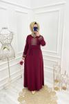 Tesettür Nakışlı Elbise Bordo  Bordo