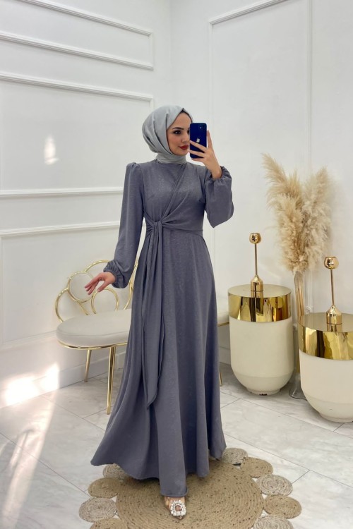 Yaren Tesettür Elbise Gri Gri