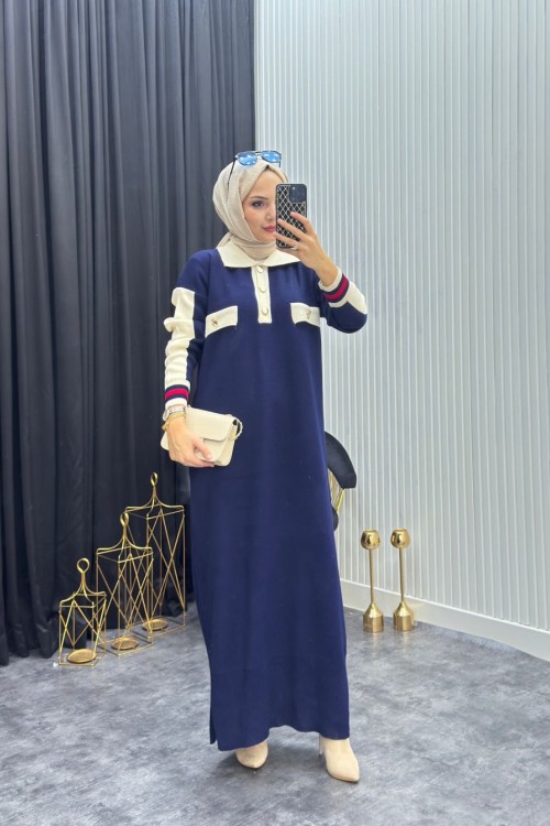 Züleyha Elbise Kahverengi  Lacivert