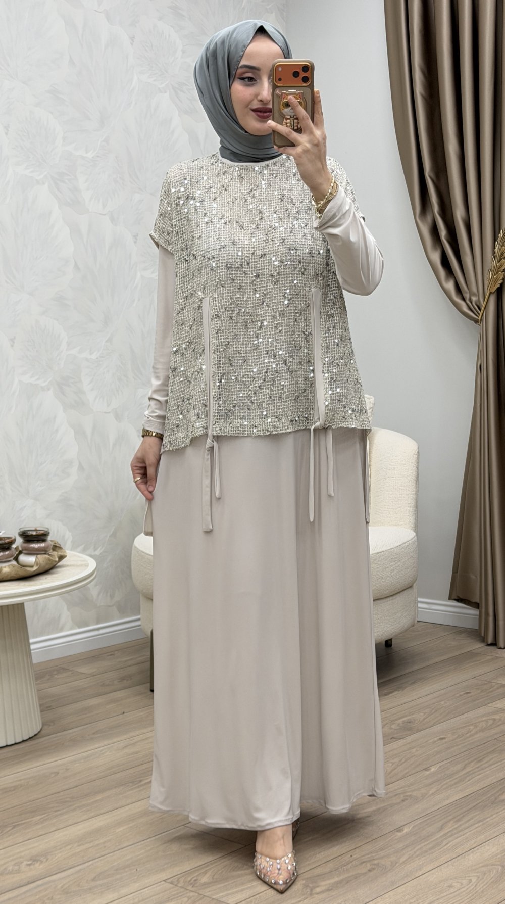 Velora 2 Li Abiye Takım Krem