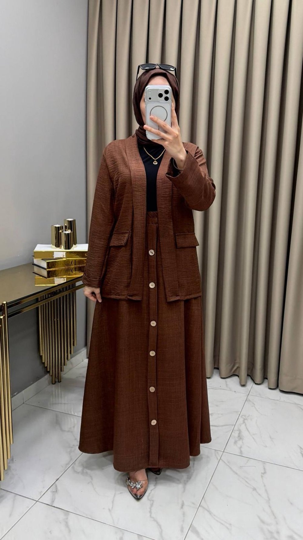 Ceketli Etekli Takım Kahve